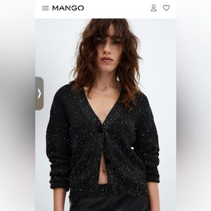 MANGO Paillettes Knit Cardigan Women Large NWT Black embroidered sequin